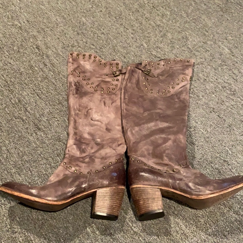 Tan leather high boots